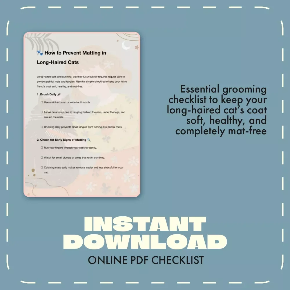 How to Prevent Matting in Long-Haired Cats | Digital Download Guide & Grooming Checklist for Cat Owners | Feline Coat Care eBook for Soft, Healthy, Mat-Free Fur