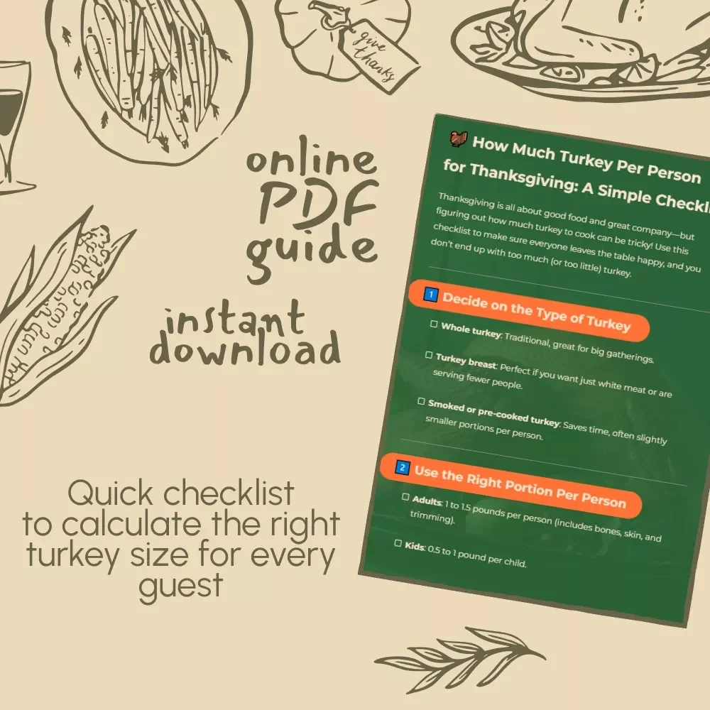 How Much Turkey Per Person for Thanksgiving: A Simple Checklist | Printable Holiday Meal Planning Guide for Stress-Free Hosting