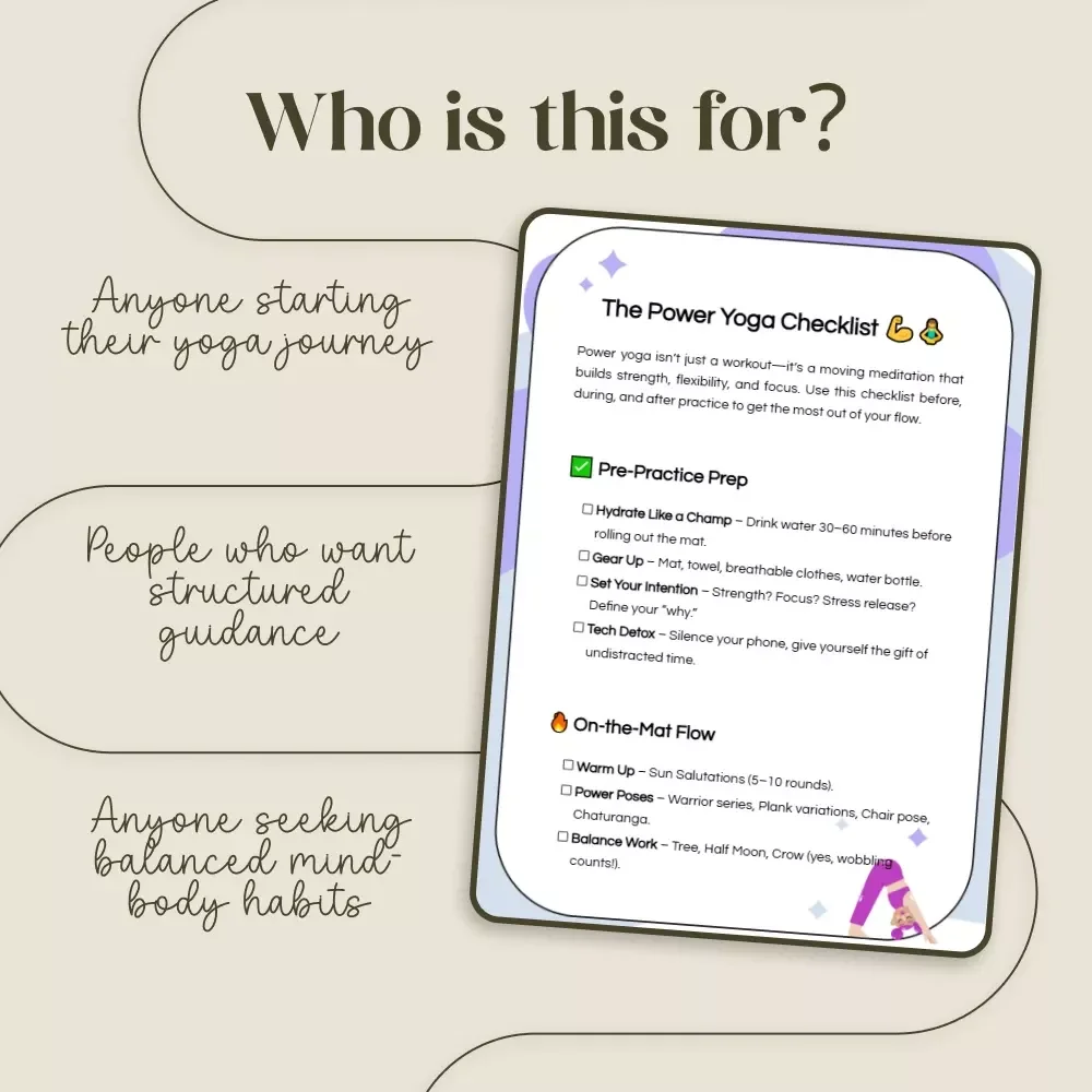 The Power Yoga Checklist | Digital Download for Yogis | Power Yoga Guide & Practice Planner | Wellness, Balance & Strength Routine