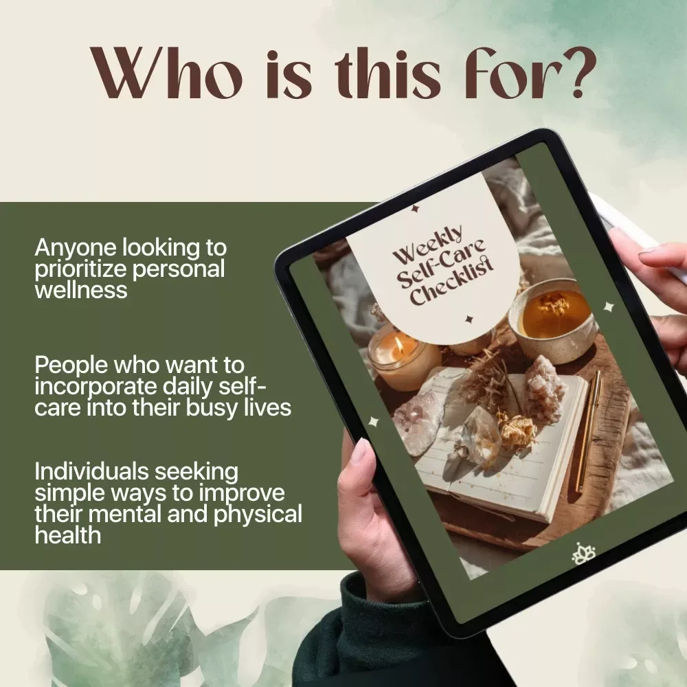 Weekly Self-Care Checklist - Printable Digital Guide for Personal Wellness and Daily Self-Care Routine
