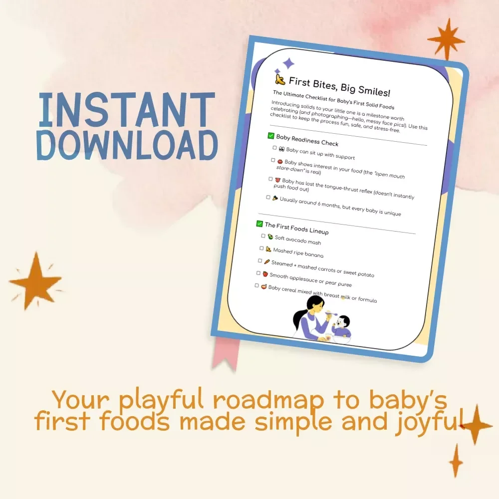 First Bites, Big Smiles | Baby’s First Foods Checklist | Printable Digital Download | Tips for First Solid Foods for Baby | Starting Solids Made Simple