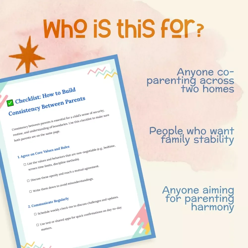 Checklist: How to Build Consistency Between Parents | Printable Co-Parenting Guide for Unified Routines, Rules, and Communication | Digital Download for Families and Co-Parents