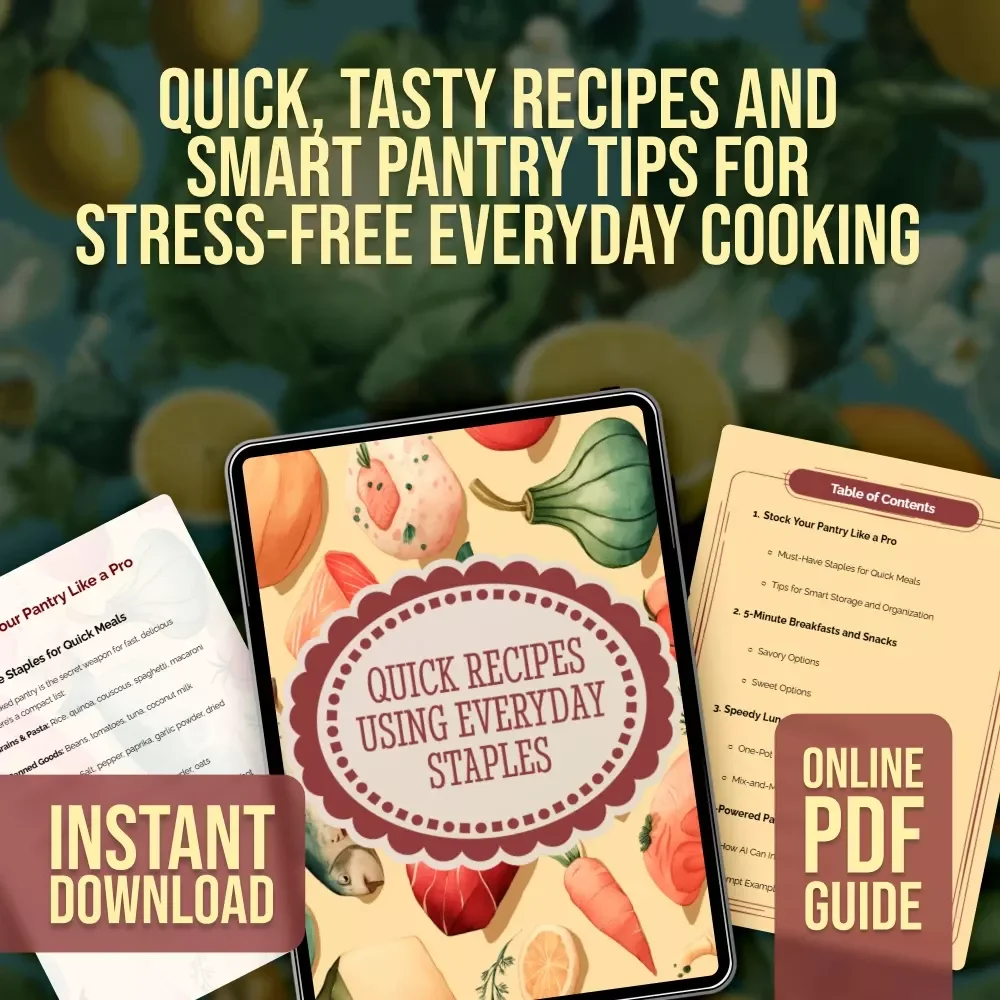Quick Recipes Using Everyday Staples | Pantry Staples Guide for Fast Meals, Snacks & One-Pot Wonders | Digital Download eBook