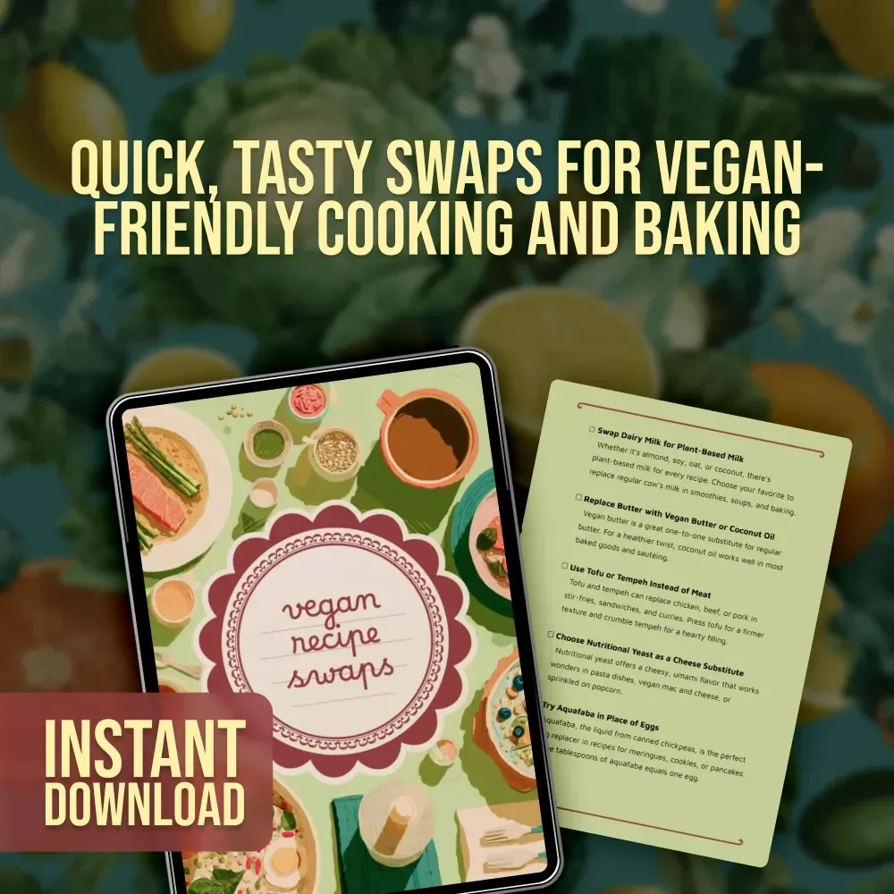 Vegan Recipe Swaps Checklist | Easy Plant-Based Cooking Guide | Digital Download eBook for Dairy-Free, Egg-Free & Meat-Free Substitutes