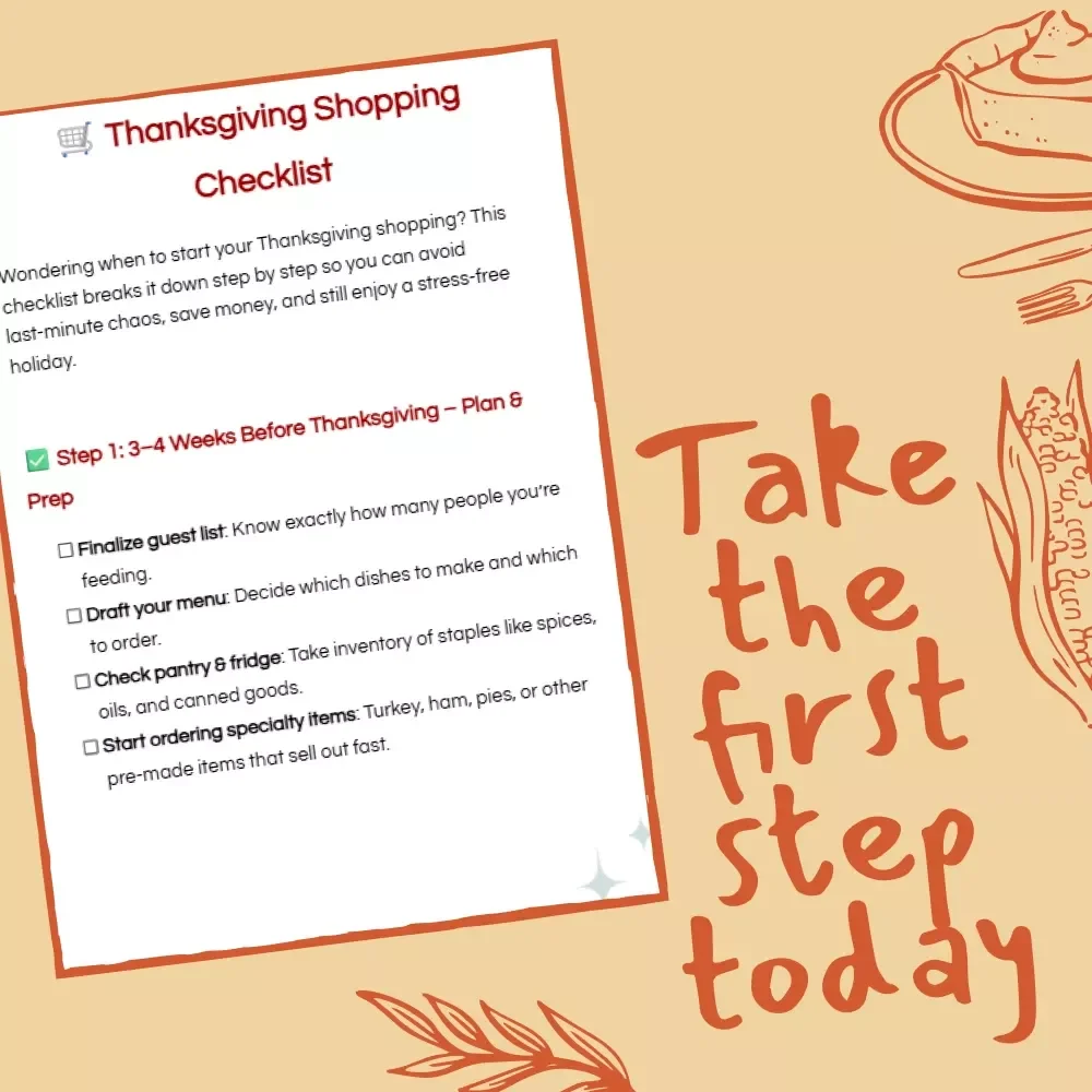 Thanksgiving Shopping Checklist | Printable Holiday Planner | Step-by-Step Grocery Guide for Thanksgiving Dinner | Digital Download PDF | Stress-Free Meal Prep Organizer