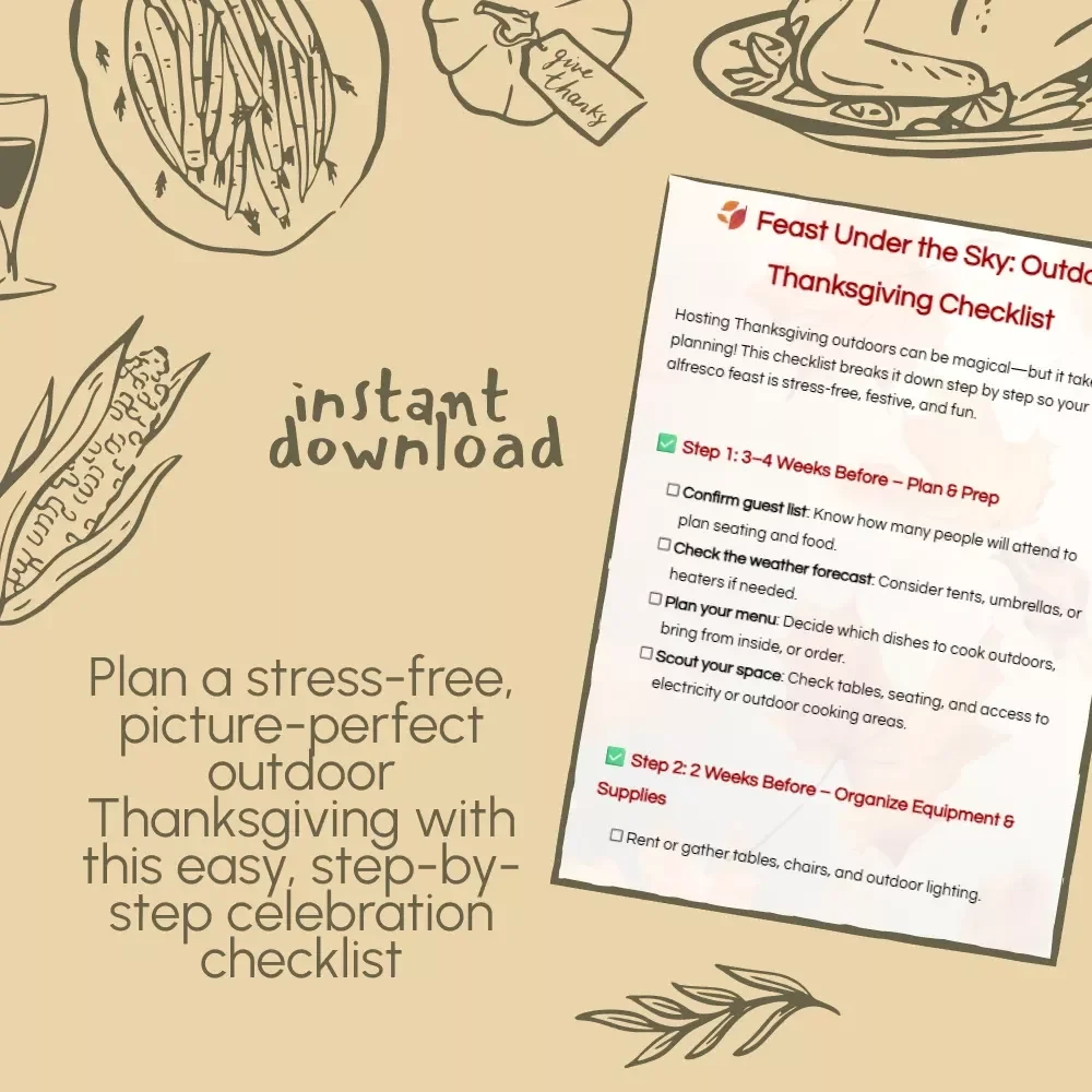Feast Under the Sky: Outdoor Thanksgiving Checklist | Printable Holiday Planning Guide | Fall Celebration eBook | Thanksgiving Dinner Planner | Digital Download