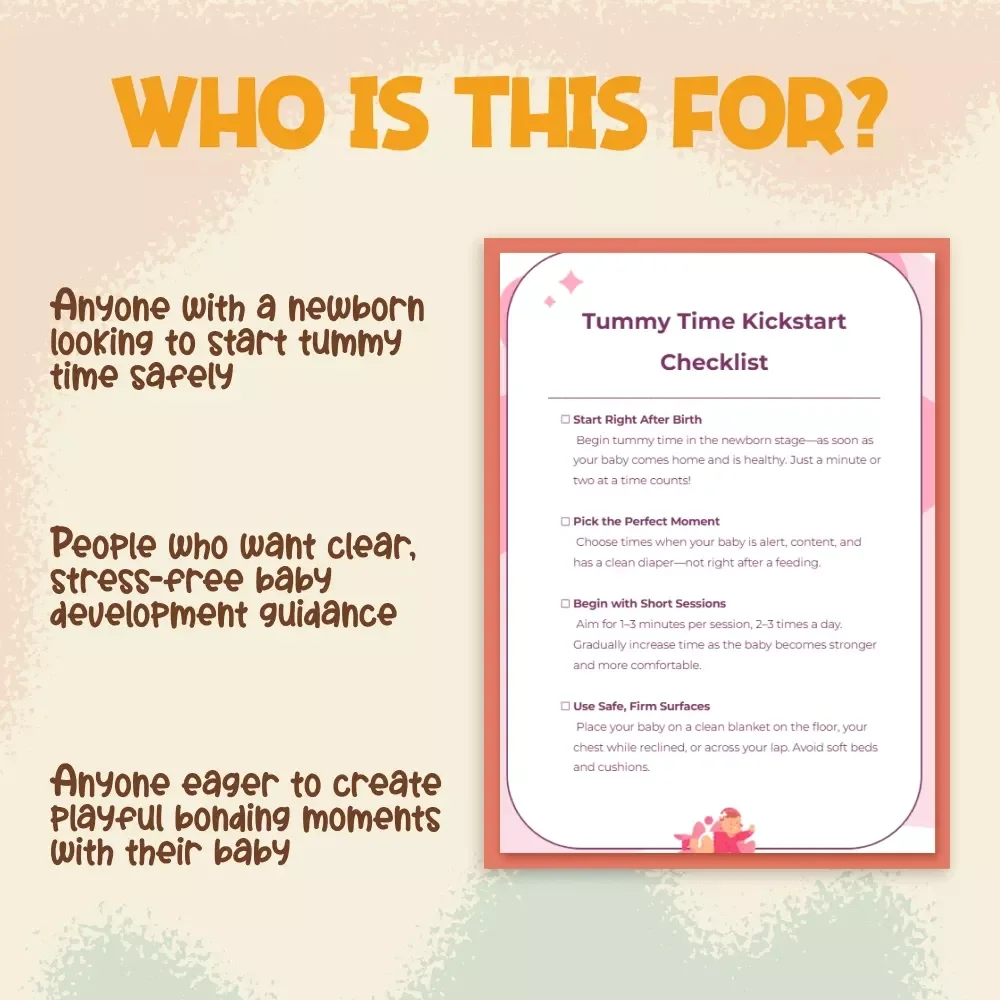 Tummy Time Kickstart Checklist | Newborn Baby Tummy Time Guide, Printable Digital Download, Infant Development eBook for Parents