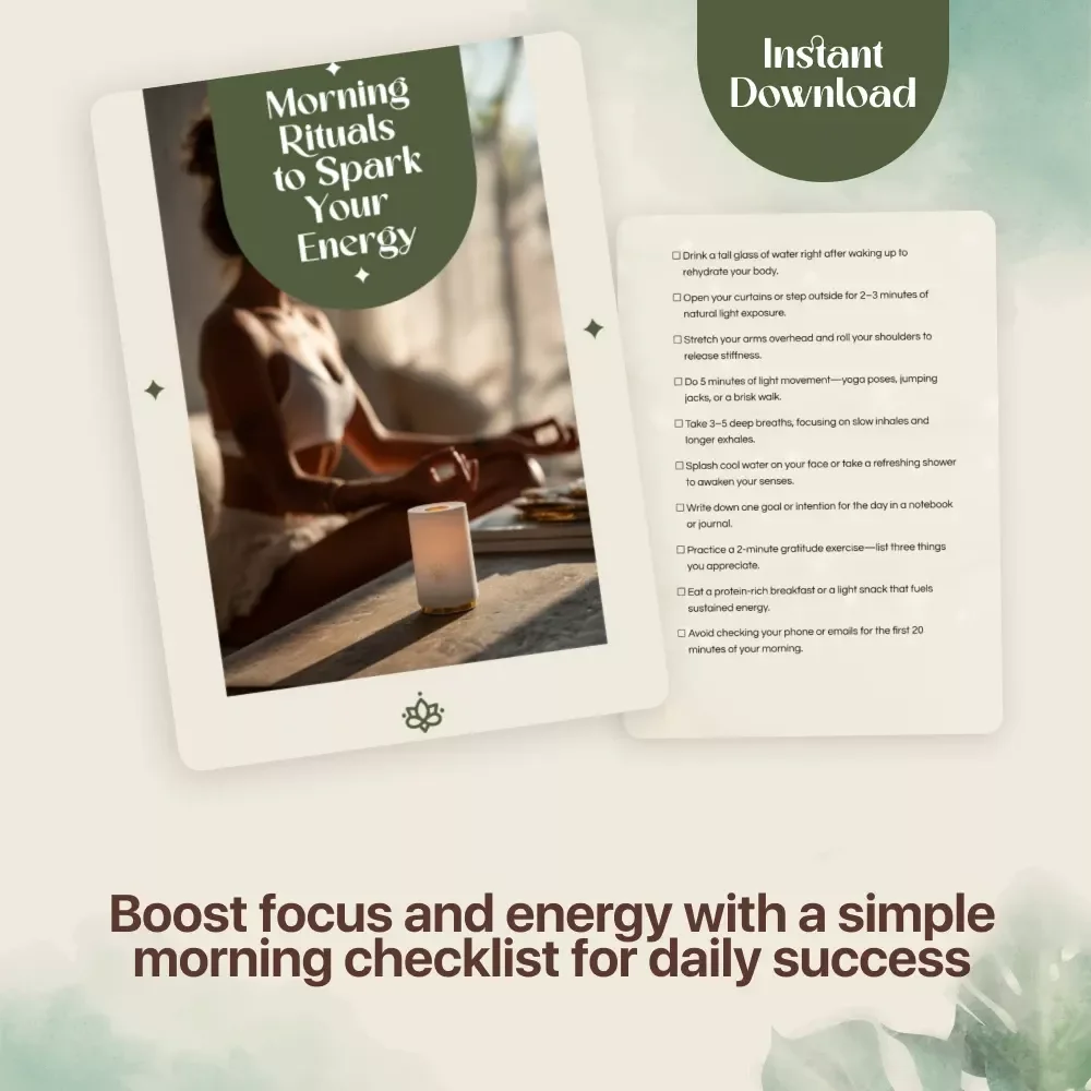 Morning Rituals to Spark Your Energy Checklist | Digital Download | Printable Morning Routine Guide for Productivity, Self Care, and Healthy Habits