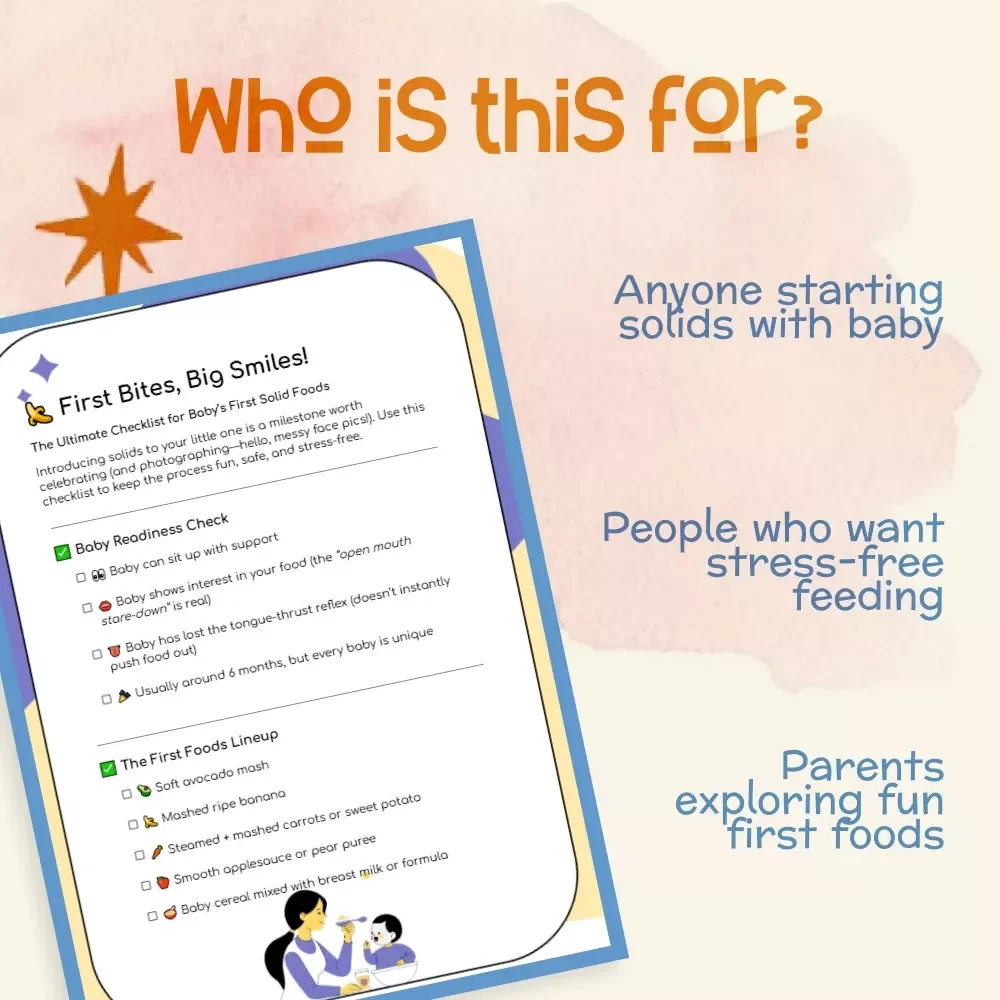 First Bites, Big Smiles | Baby’s First Foods Checklist | Printable Digital Download | Tips for First Solid Foods for Baby | Starting Solids Made Simple
