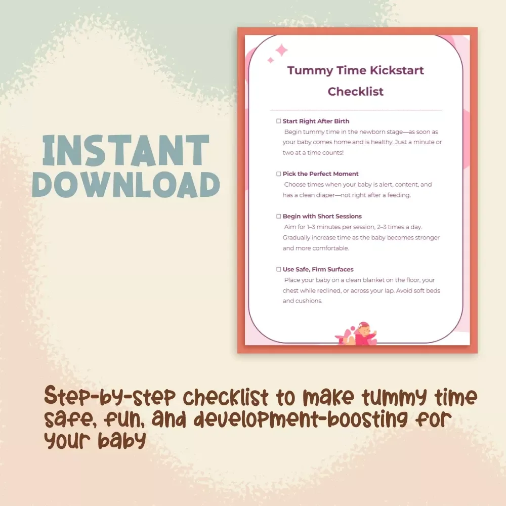 Tummy Time Kickstart Checklist | Newborn Baby Tummy Time Guide, Printable Digital Download, Infant Development eBook for Parents
