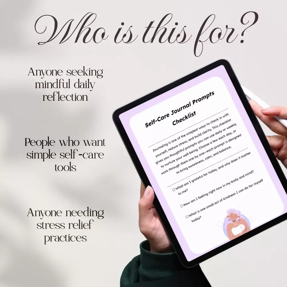 Self-Care Journal Prompts Checklist | Digital Download | Guided Daily Reflection & Mindfulness Practice for Personal Growth
