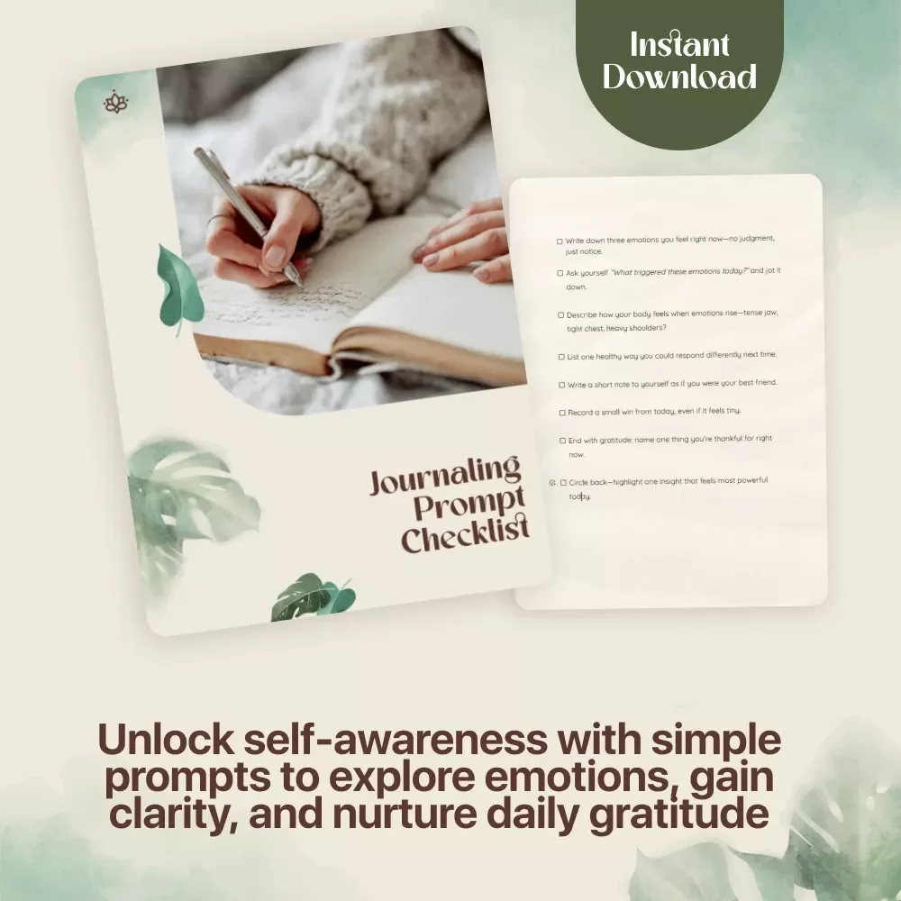 Journaling Prompt Checklist | Mindful Writing Prompts for Emotional Regulation & Self-Reflection | Digital Download