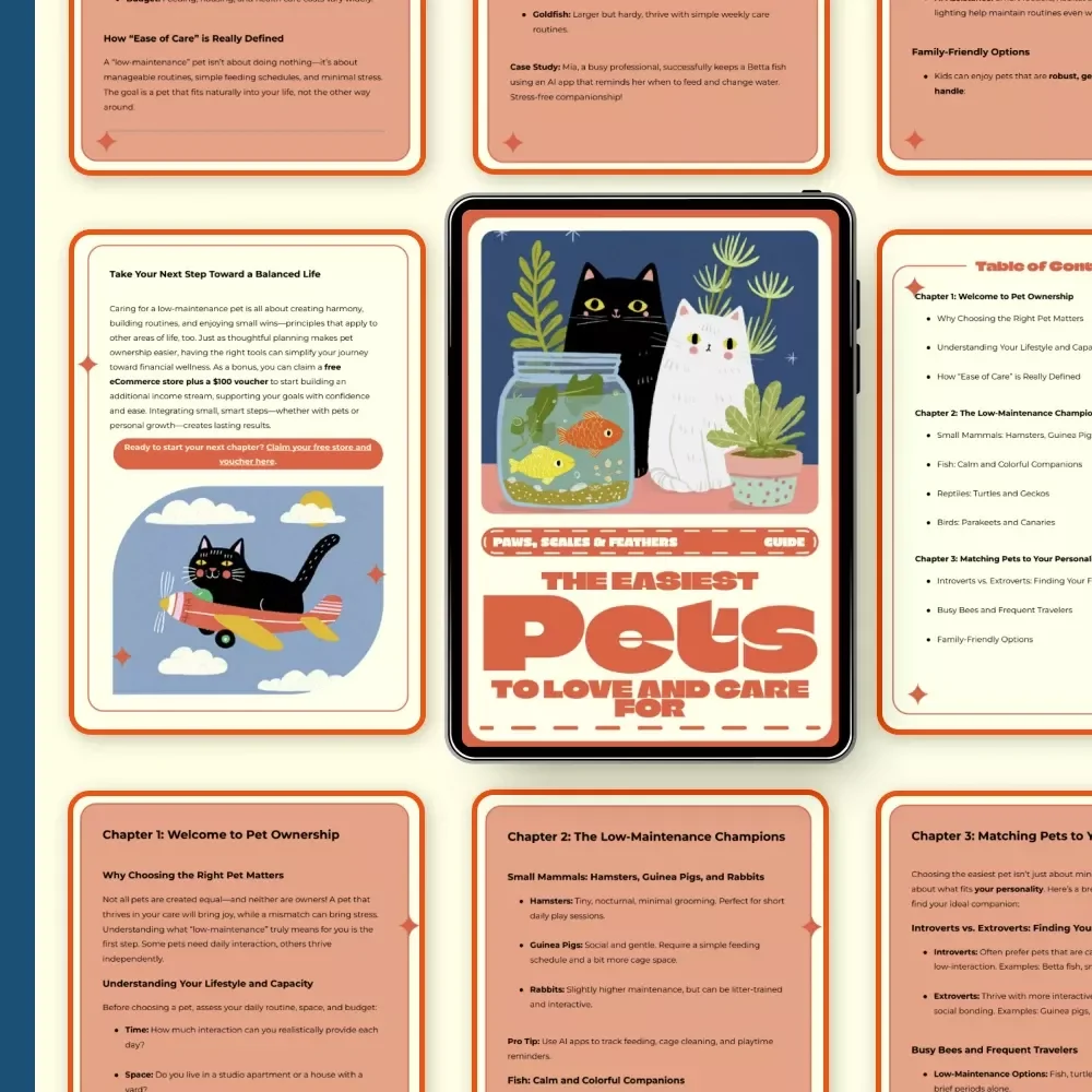 Paws, Scales & Feathers: The Easiest Pets to Love and Care For | Low-Maintenance Pet eBook Guide | Discover What Pet Is Easiest to Care For | Digital Download for Beginners and Families