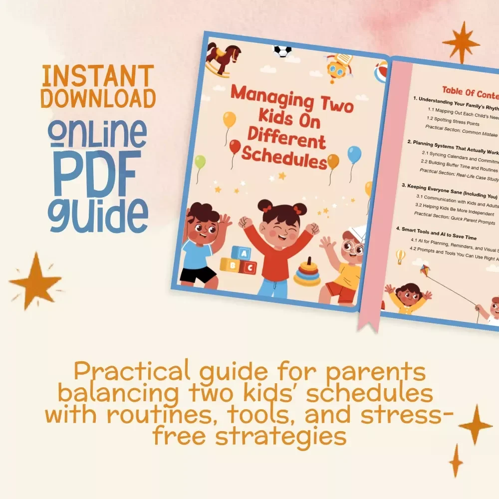 Managing Two Kids on Different Schedules Guide | Digital Parenting Resource for Busy Families