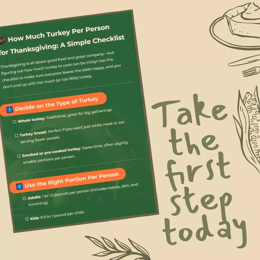 How Much Turkey Per Person for Thanksgiving: A Simple Checklist | Printable Holiday Meal Planning Guide for Stress-Free Hosting