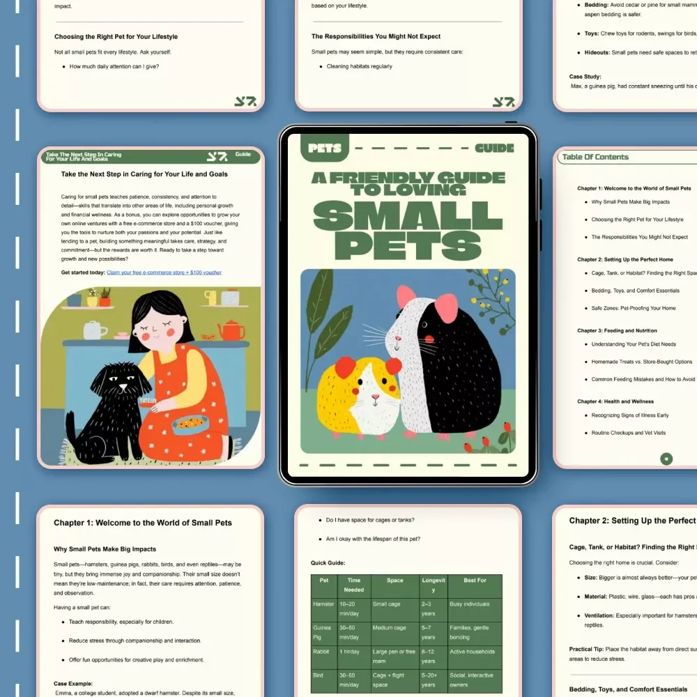 A Friendly Guide to Loving Small Pets | Tips for Caring for Small Pets | Digital eBook for Pet Owners, Animal Lovers & Beginners