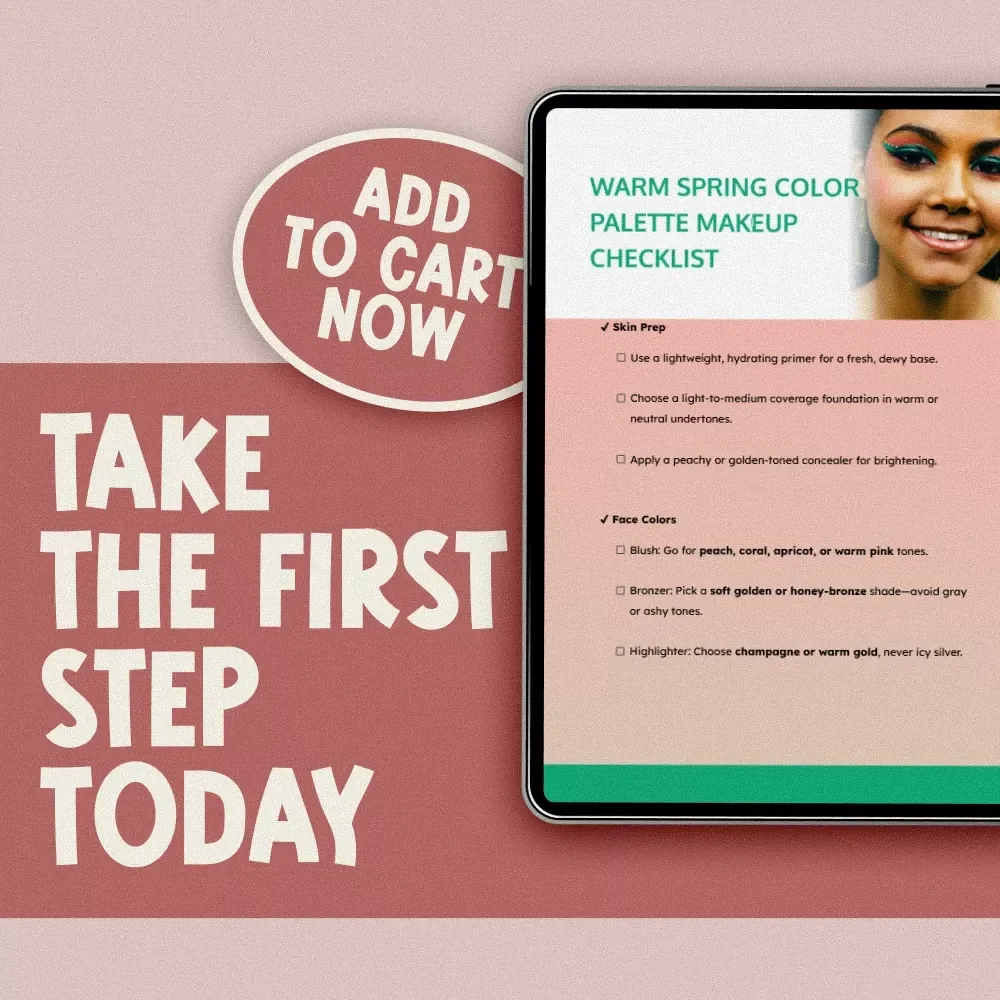 Warm Spring Color Palette Makeup Checklist | Printable Digital Makeup Guide for Warm Spring Skin Tones | Seasonal Color Analysis Makeup Planner