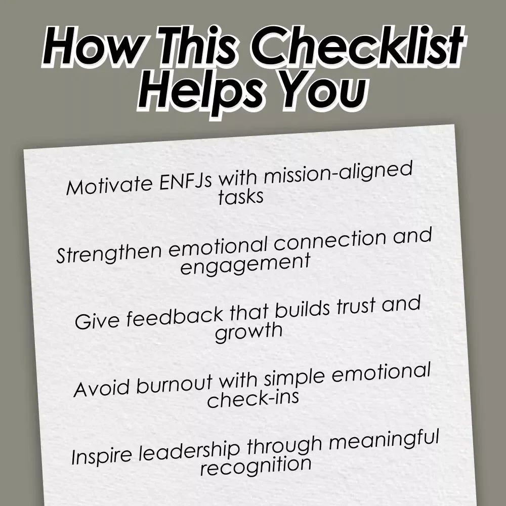 Checklist: Ignite & Sustain ENFJ Motivation — Your Go-To Action Plan | How to Motivate ENFJ Guide | Digital Download PDF
