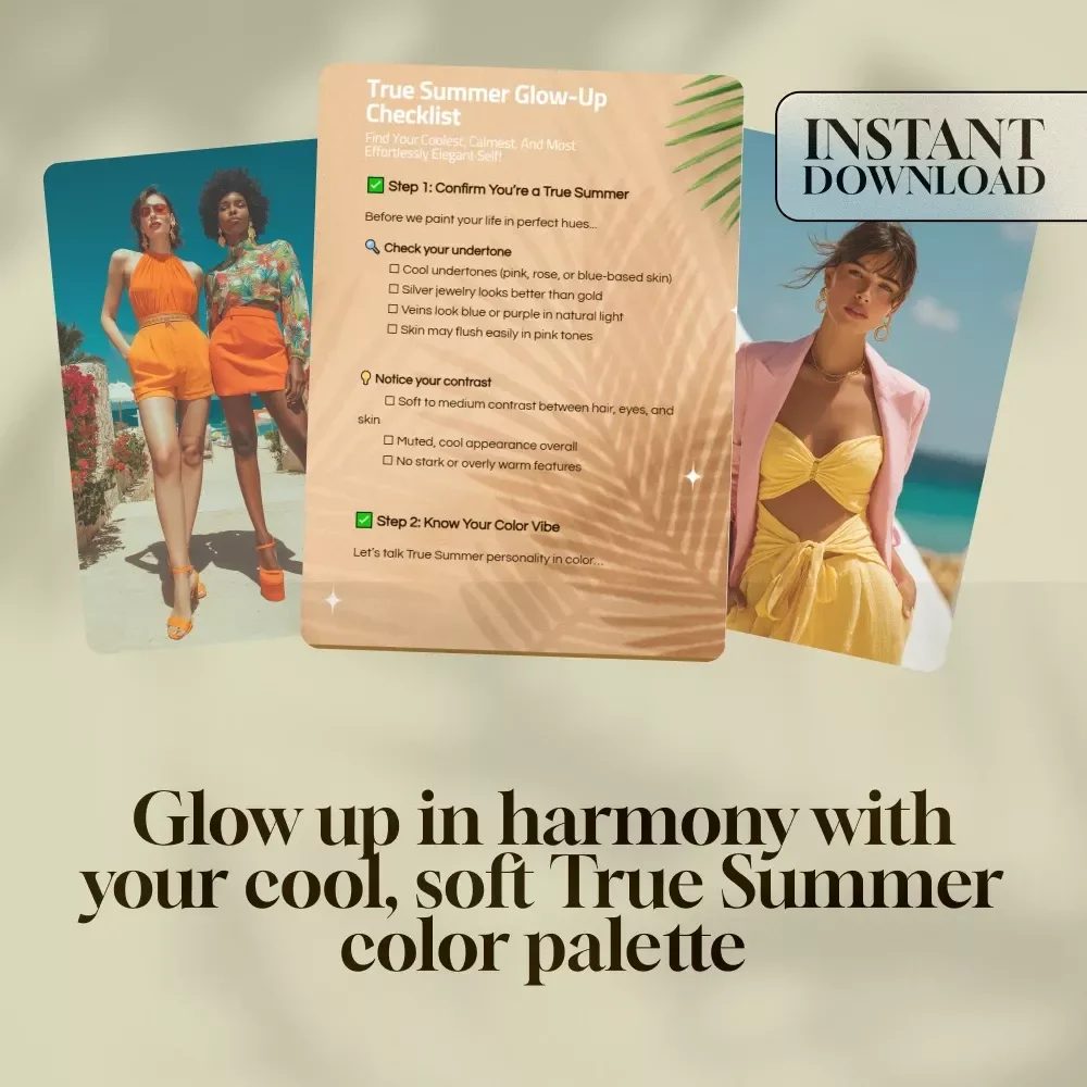 True Summer Glow-Up Checklist | Digital Color Analysis Guide for True Summer Palette | Soft Cool Muted Summer Color Palette Checklist PDF
