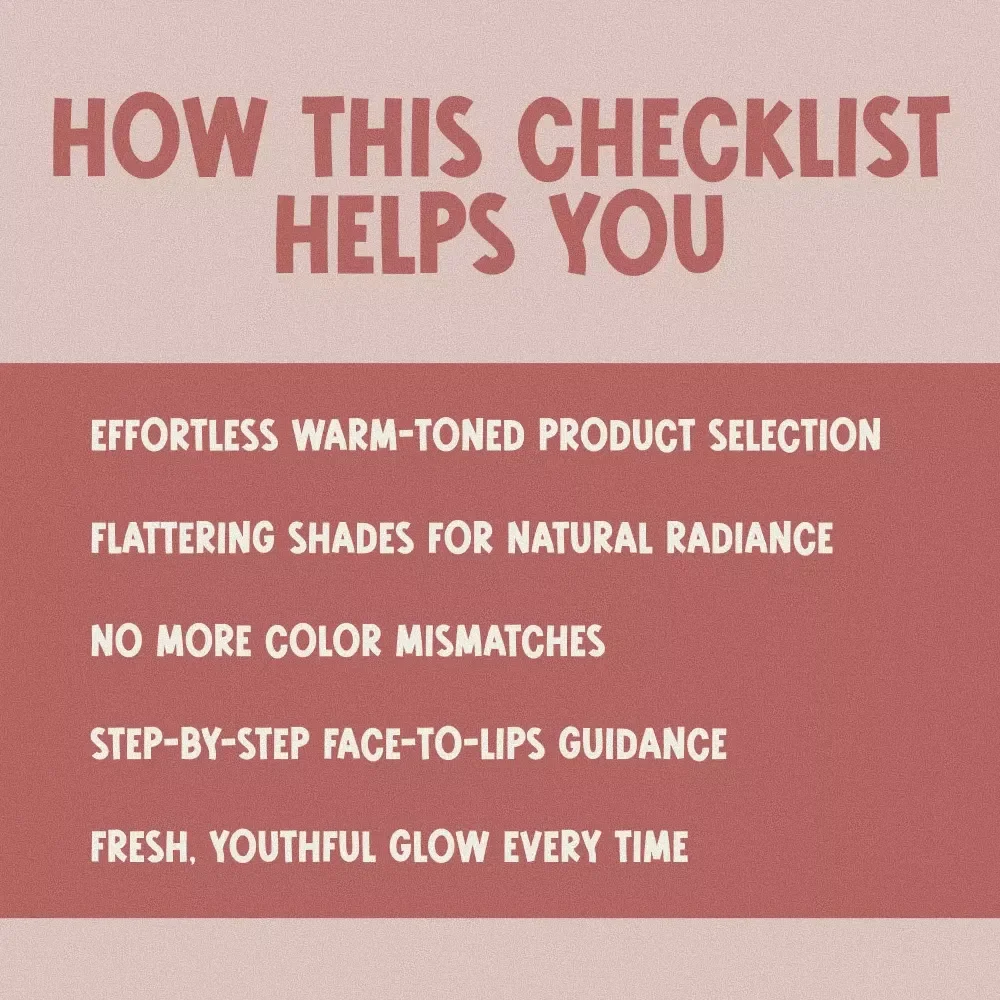Warm Spring Color Palette Makeup Checklist | Printable Digital Makeup Guide for Warm Spring Skin Tones | Seasonal Color Analysis Makeup Planner