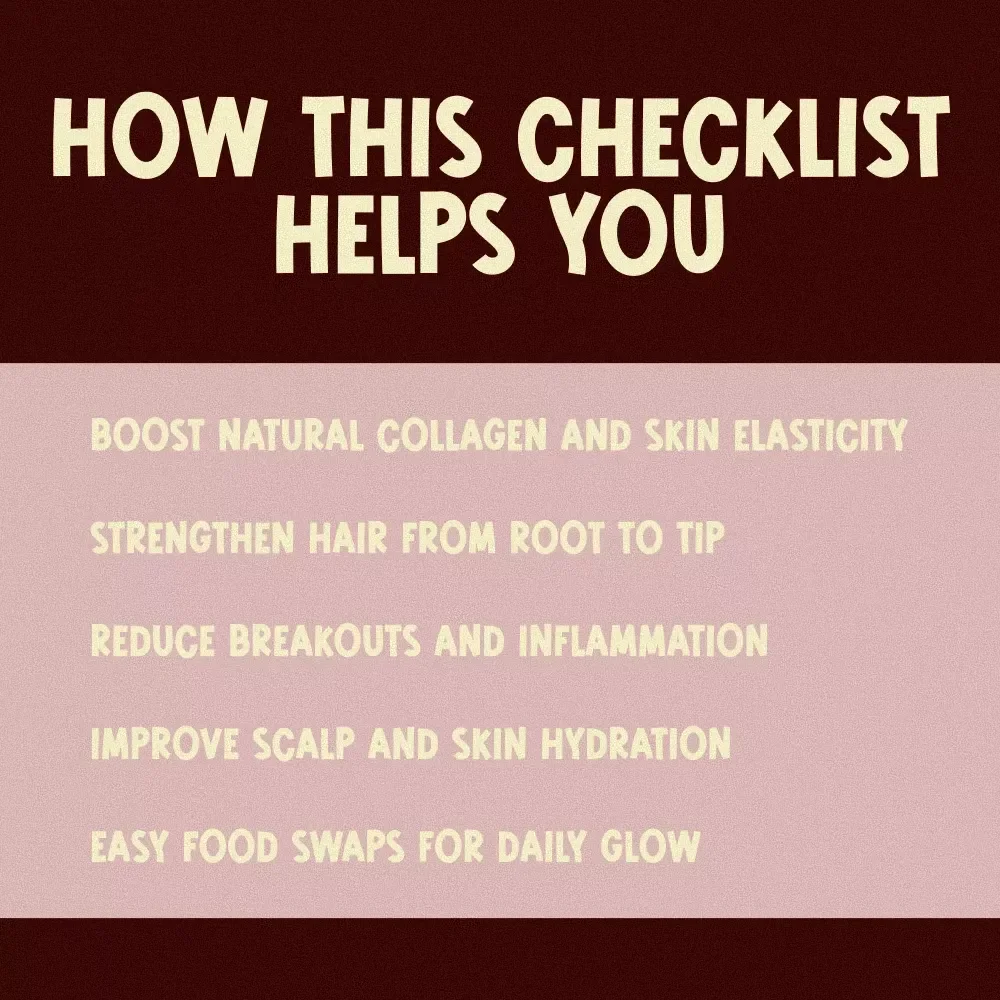 Glow Up! Your Ultimate Food Checklist for Healthy Hair & Radiant Skin | Digital Download for Glowing Skin & Shiny Hair | Food for Healthy Hair and Skin Guide