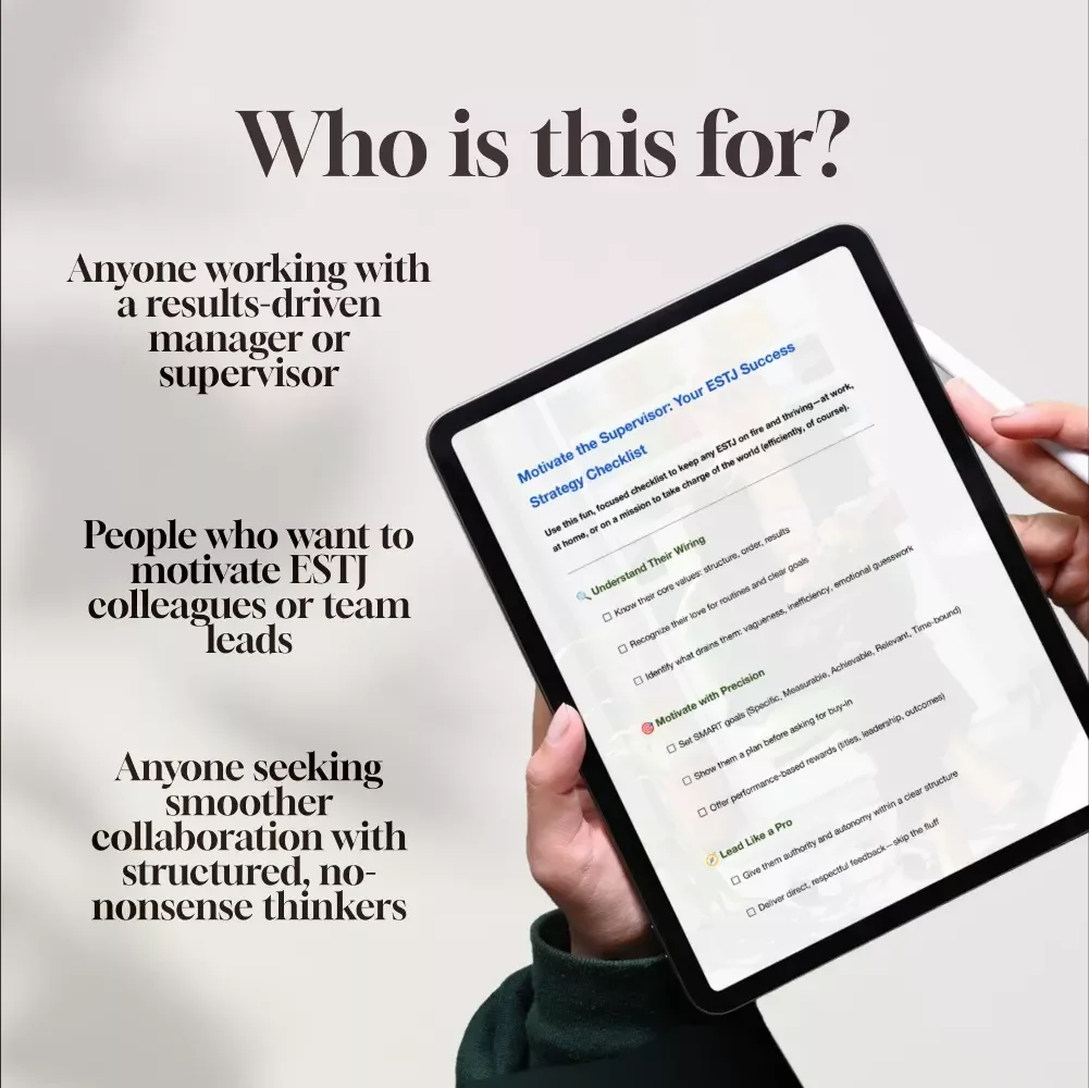 Motivate the Supervisor: Your ESTJ Success Strategy Checklist | Digital Download for How to Motivate ESTJ Leaders