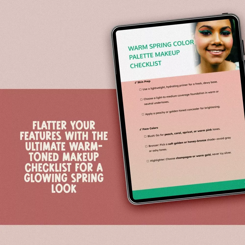 Warm Spring Color Palette Makeup Checklist | Printable Digital Makeup Guide for Warm Spring Skin Tones | Seasonal Color Analysis Makeup Planner