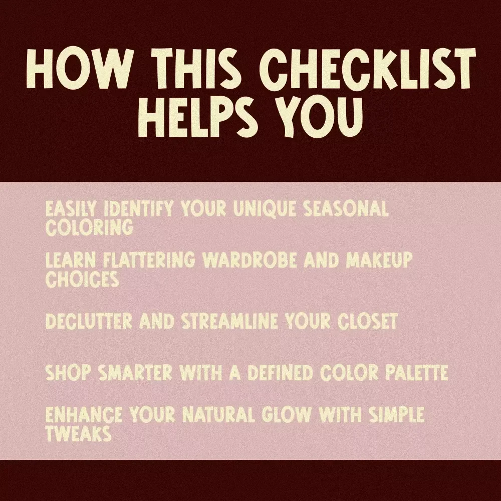 True Autumn Color Checklist | Printable Seasonal Color Analysis Guide | Wardrobe & Makeup Planning Tool for True Autumn Palette