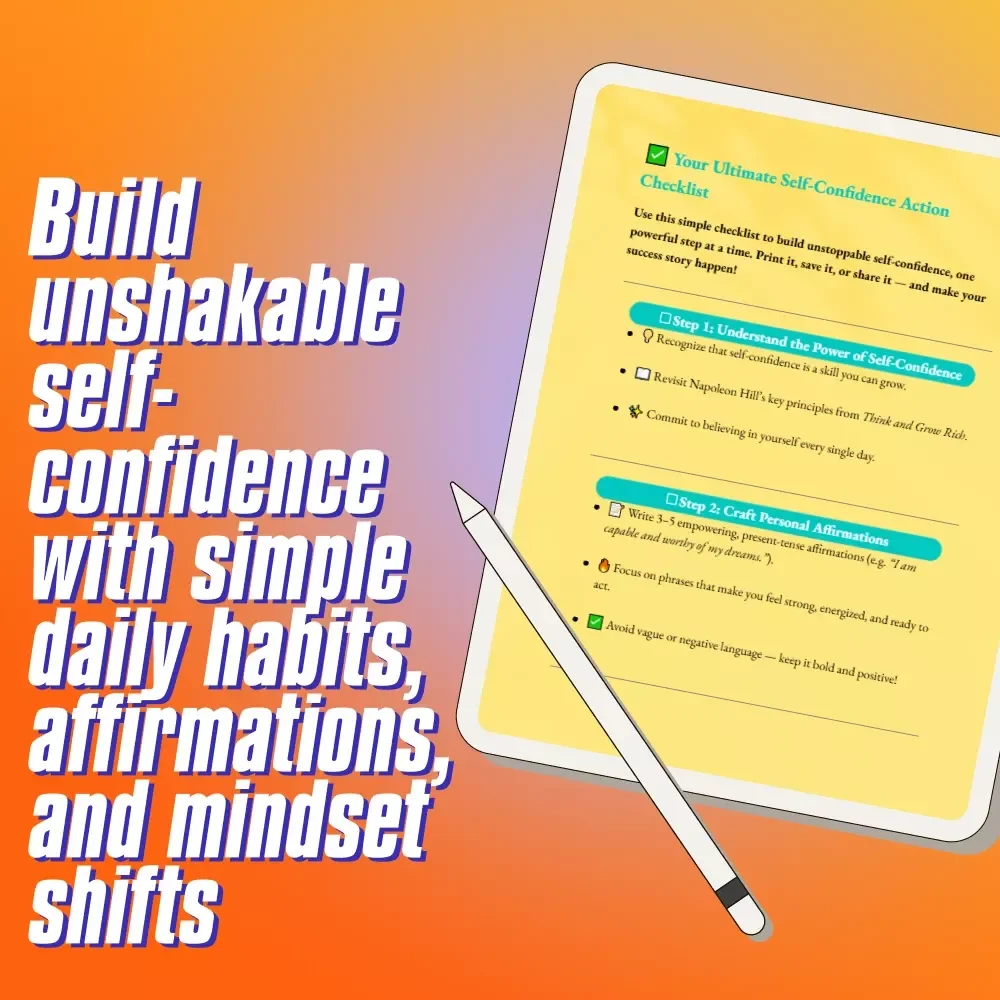 Your Ultimate Self-Confidence Action Checklist – Affirmations & Mindset Guide Inspired by Think and Grow Rich