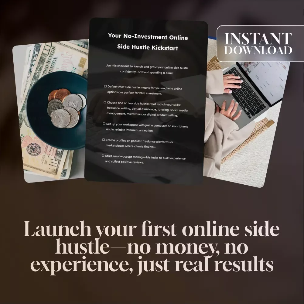 Your No-Investment Online Side Hustle Kickstart Checklist | Online Side Hustles with No Investment | Digital Download for Beginners