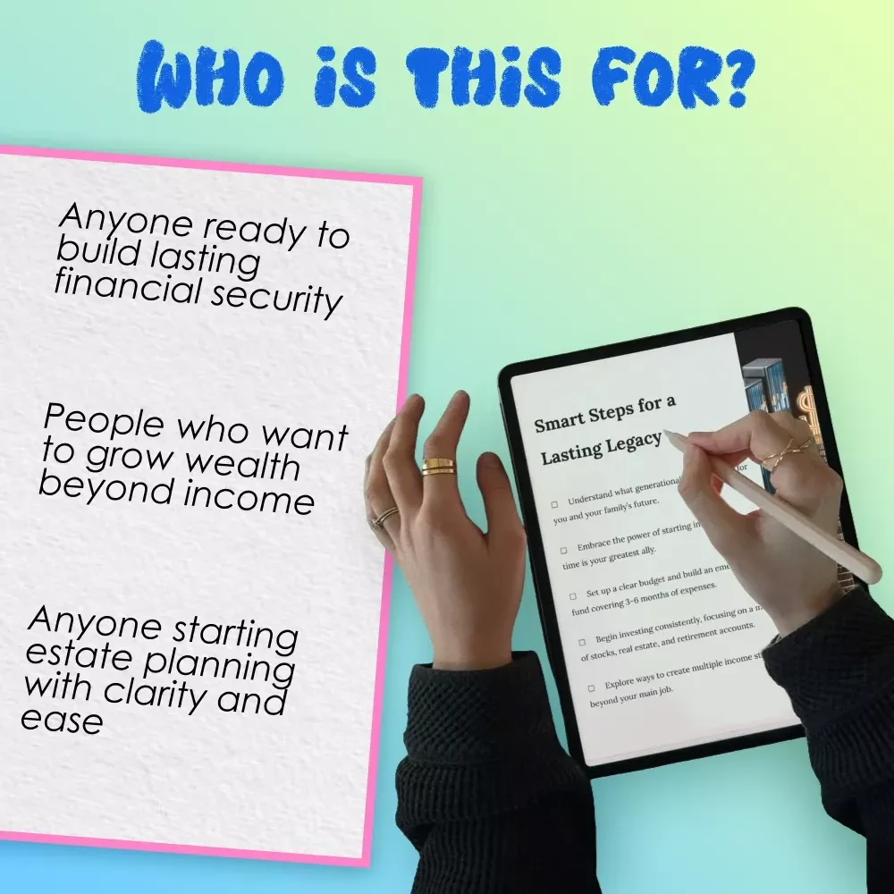 Smart Steps for a Lasting Legacy | Checklist for Building Generational Wealth in Your 30s | Digital Download eBook Guide for Financial Planning
