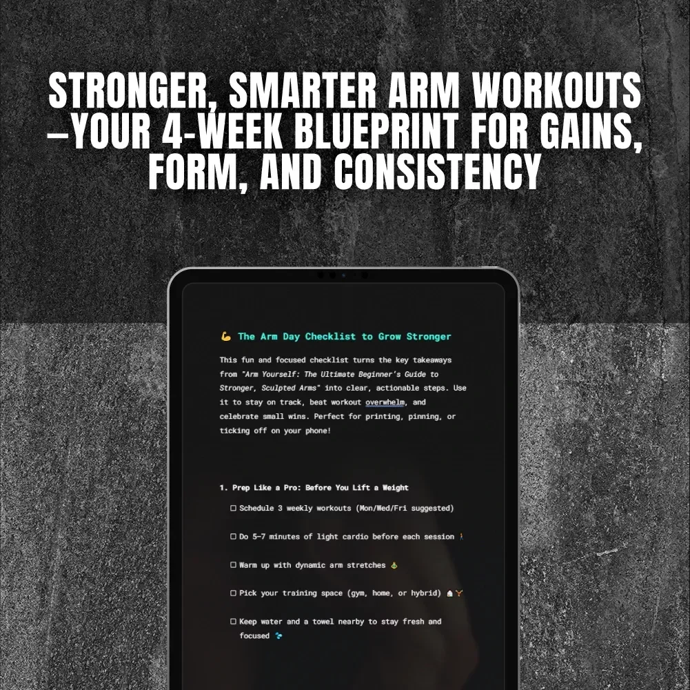 The Arm Day Checklist to Grow Stronger – Printable Arms Workout Routine Guide for Men & Women | Fitness eBook, Training Planner & Gym Checklist