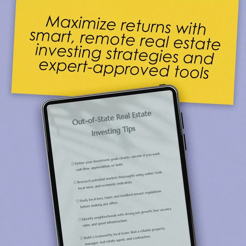 Out-of-State Real Estate Investing Tips Checklist – Digital Download for Real Estate Investors, eBook-Style Guide to Remote Property Investing