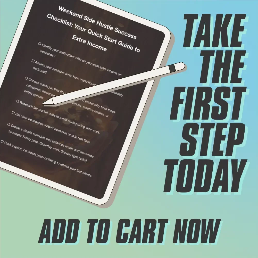 Weekend Side Hustle Success Checklist: Your Quick Start Guide to Extra Income | Weekend Side Jobs for Extra Income | Printable PDF Digital Download