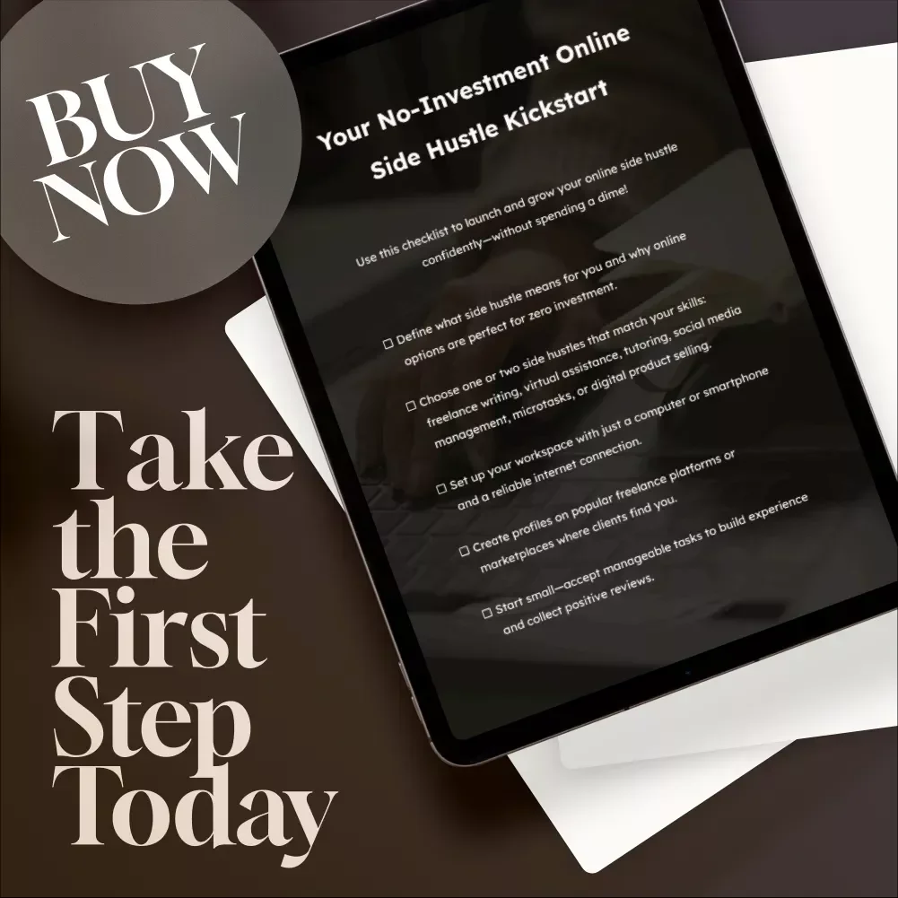 Your No-Investment Online Side Hustle Kickstart Checklist | Online Side Hustles with No Investment | Digital Download for Beginners