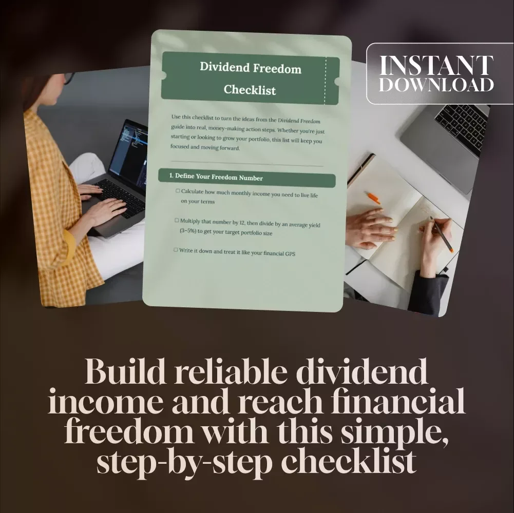 Dividend Freedom Checklist | Digital Download for Financial Freedom Through Dividend Investing | Beginner-Friendly Dividend Investing Checklist PDF