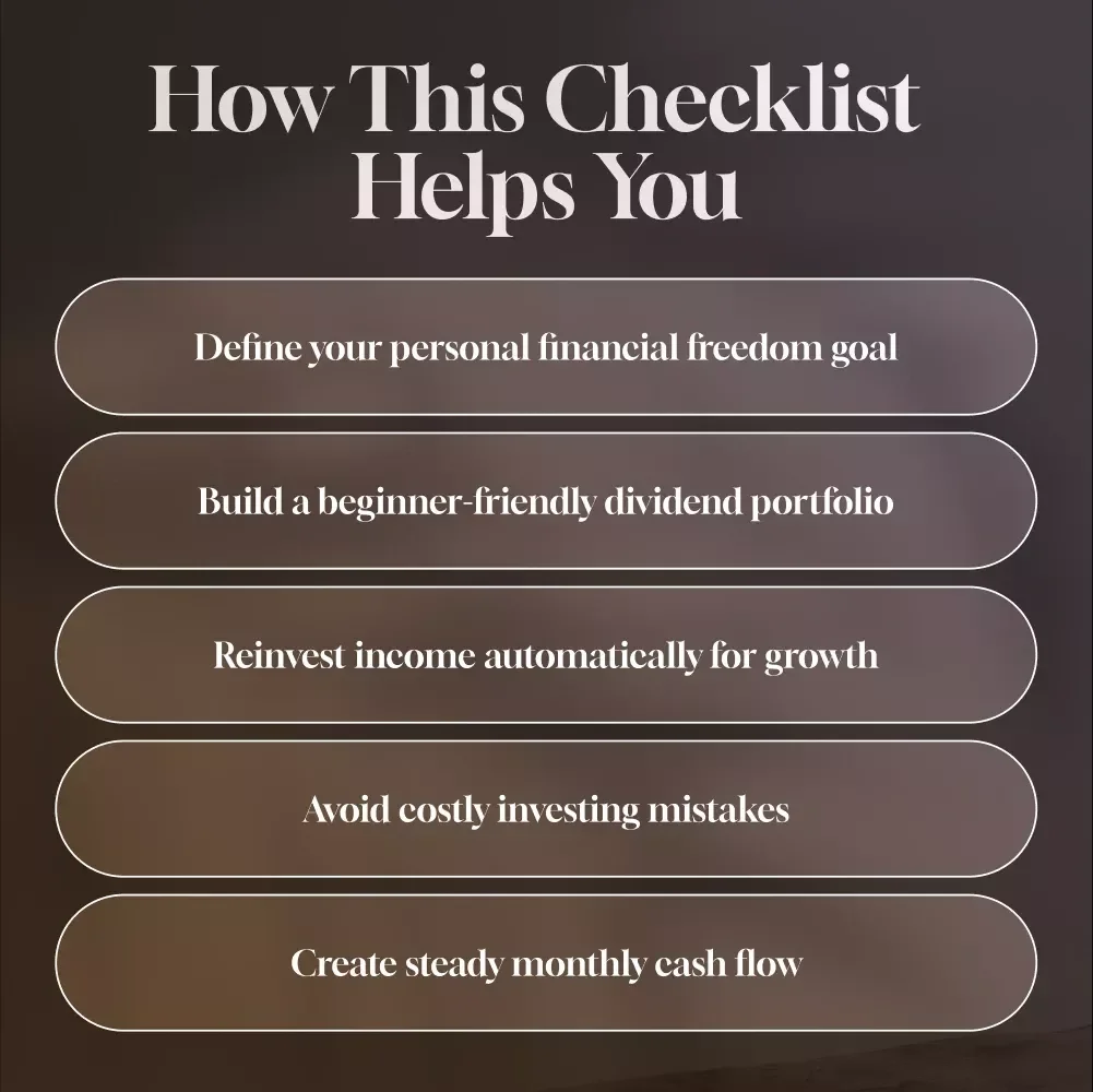 Dividend Freedom Checklist | Digital Download for Financial Freedom Through Dividend Investing | Beginner-Friendly Dividend Investing Checklist PDF