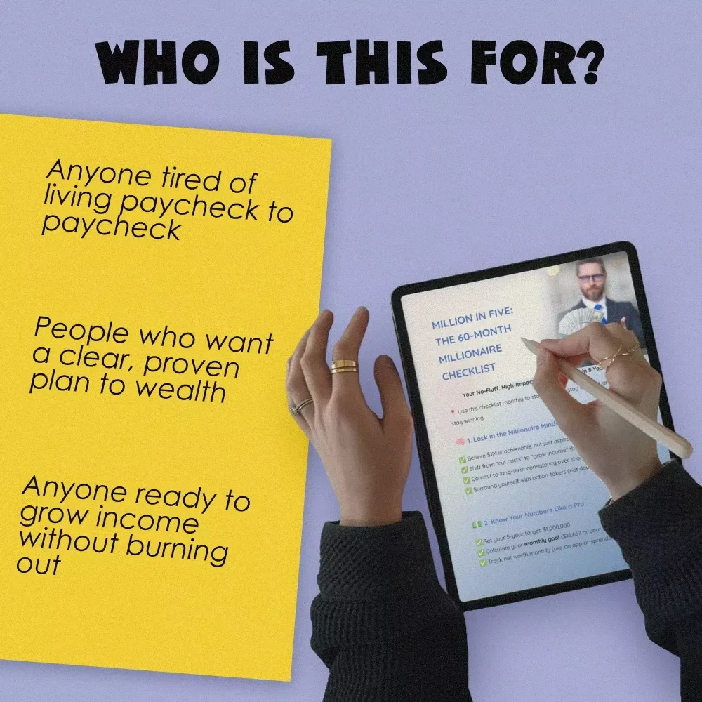 Million in Five: The 60-Month Millionaire Checklist | How to Save $1 Million Dollars in 5 Years | Digital Download, eBook, Finance Guide
