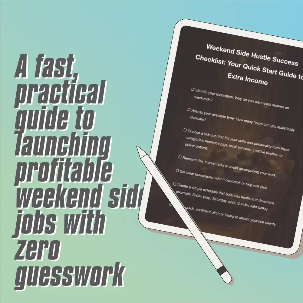 Weekend Side Hustle Success Checklist: Your Quick Start Guide to Extra Income | Weekend Side Jobs for Extra Income | Printable PDF Digital Download