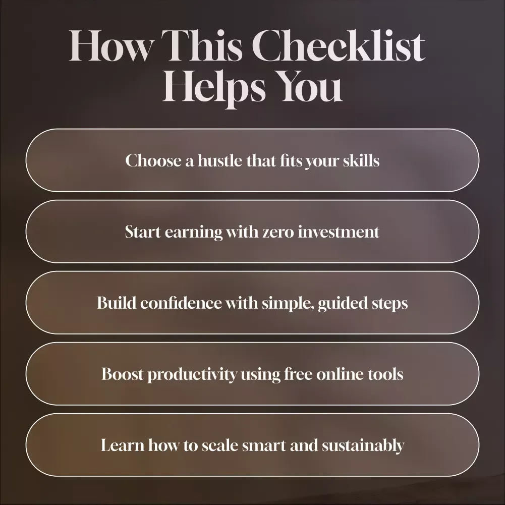 Your No-Investment Online Side Hustle Kickstart Checklist | Online Side Hustles with No Investment | Digital Download for Beginners
