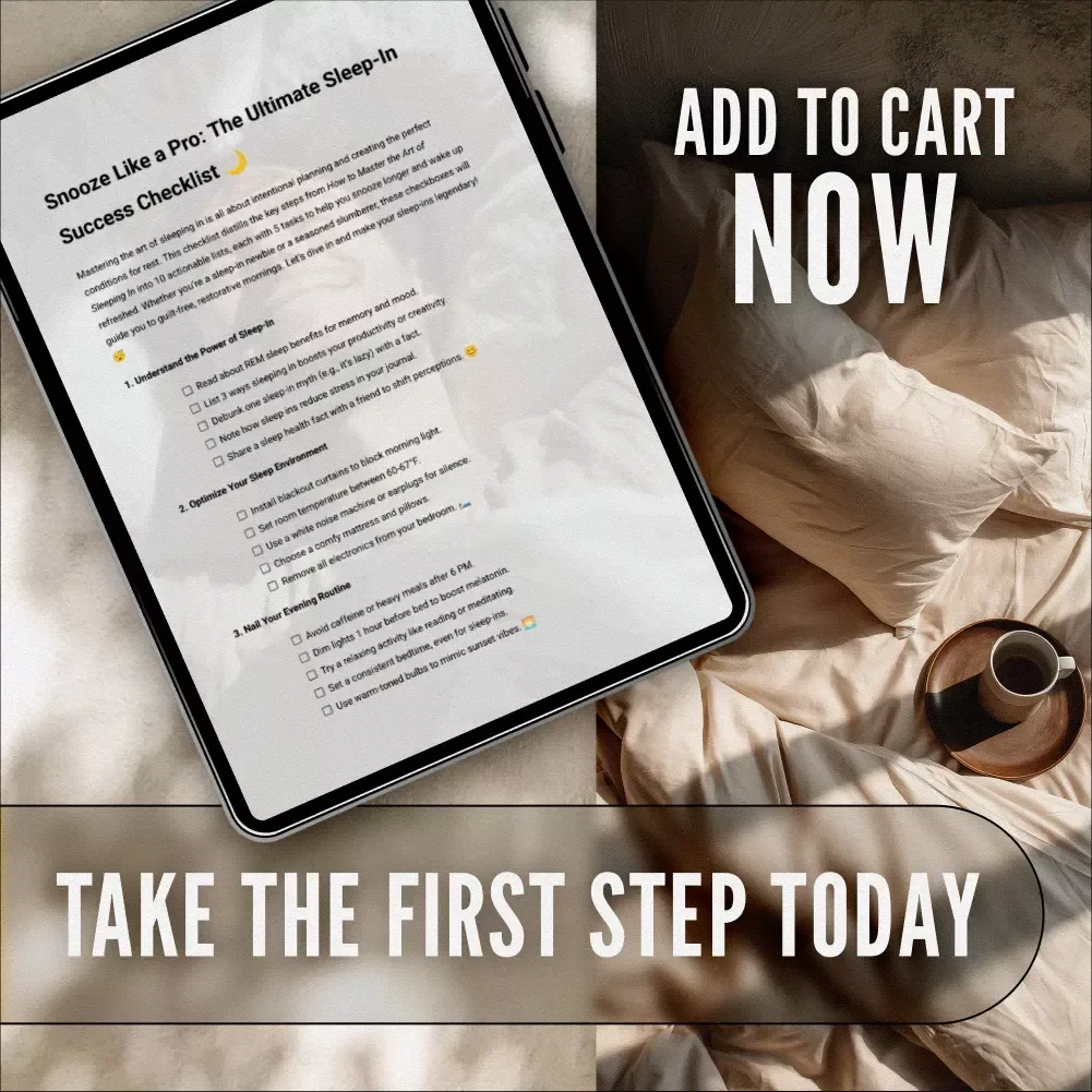 Snooze Like a Pro: The Ultimate Sleep-In Success Checklist | Digital Download for Better Sleep, Evening Routine, and Stress-Free Mornings | How to Sleep In Guide