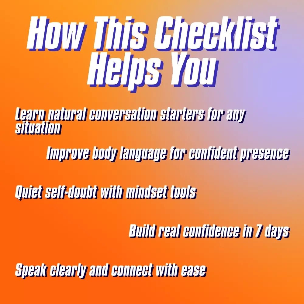 Confidence Kickstart Checklist: Your Quick-Start Guide to Talking to Strangers Like a Pro | How to Be More Confident Talking to Strangers | Printable Social Confidence Checklist
