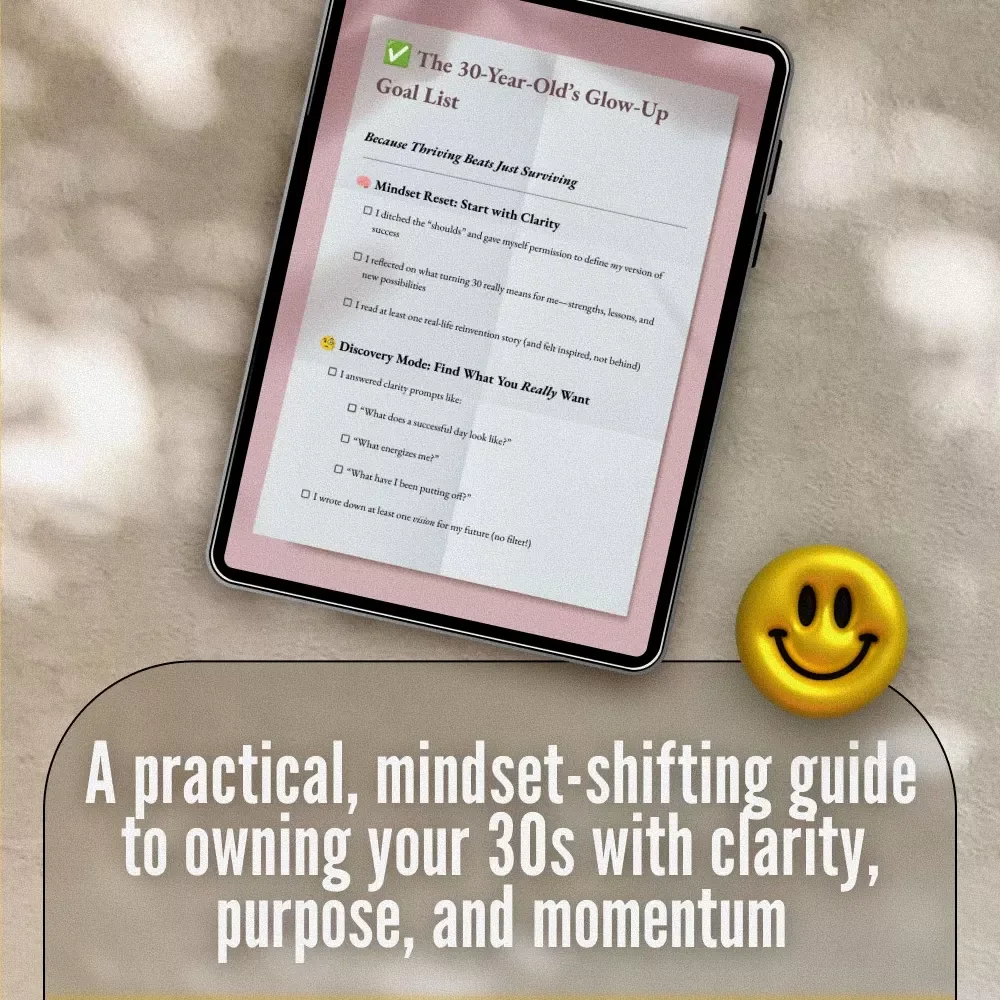 The 30-Year-Old’s Glow-Up Goal List | Digital Checklist for Women | How to Set Life Goals at 30 | Printable Self-Growth Guide