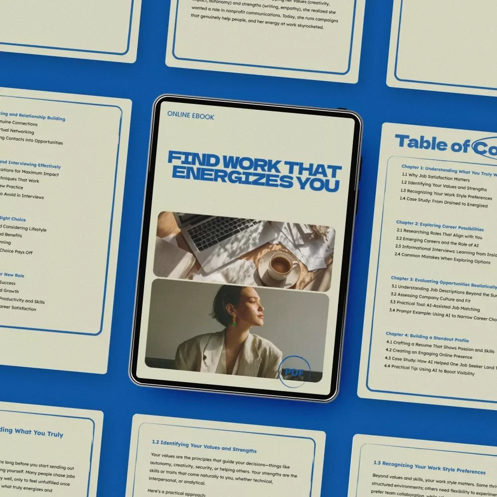 Find Work That Energizes You – eBook Guide on How to Find a Job You Actually Enjoy | Career Clarity Workbook, AI Job Search Strategies, Career Change Planner, Digital Download