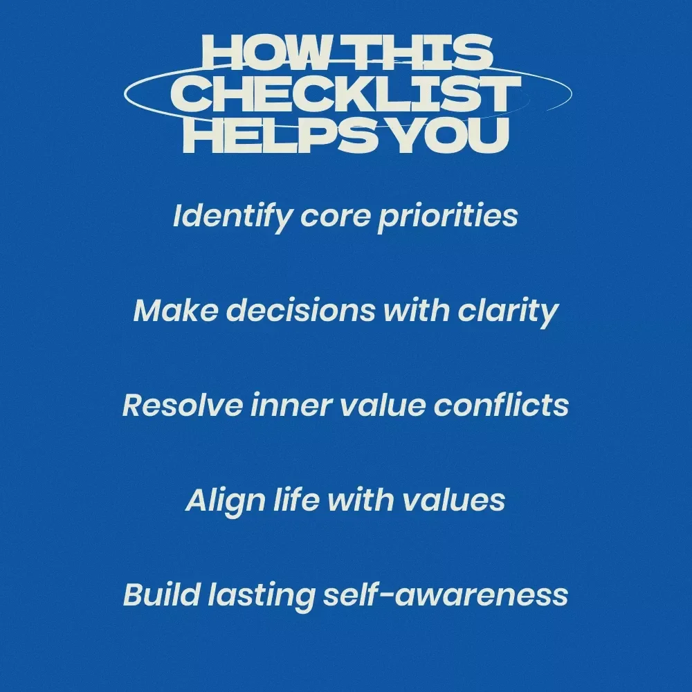 Personal Values Checklist for Life Decisions, personal values list for life decisions, Printable Self-Discovery Worksheet, Decision-Making Tool, Digital Download