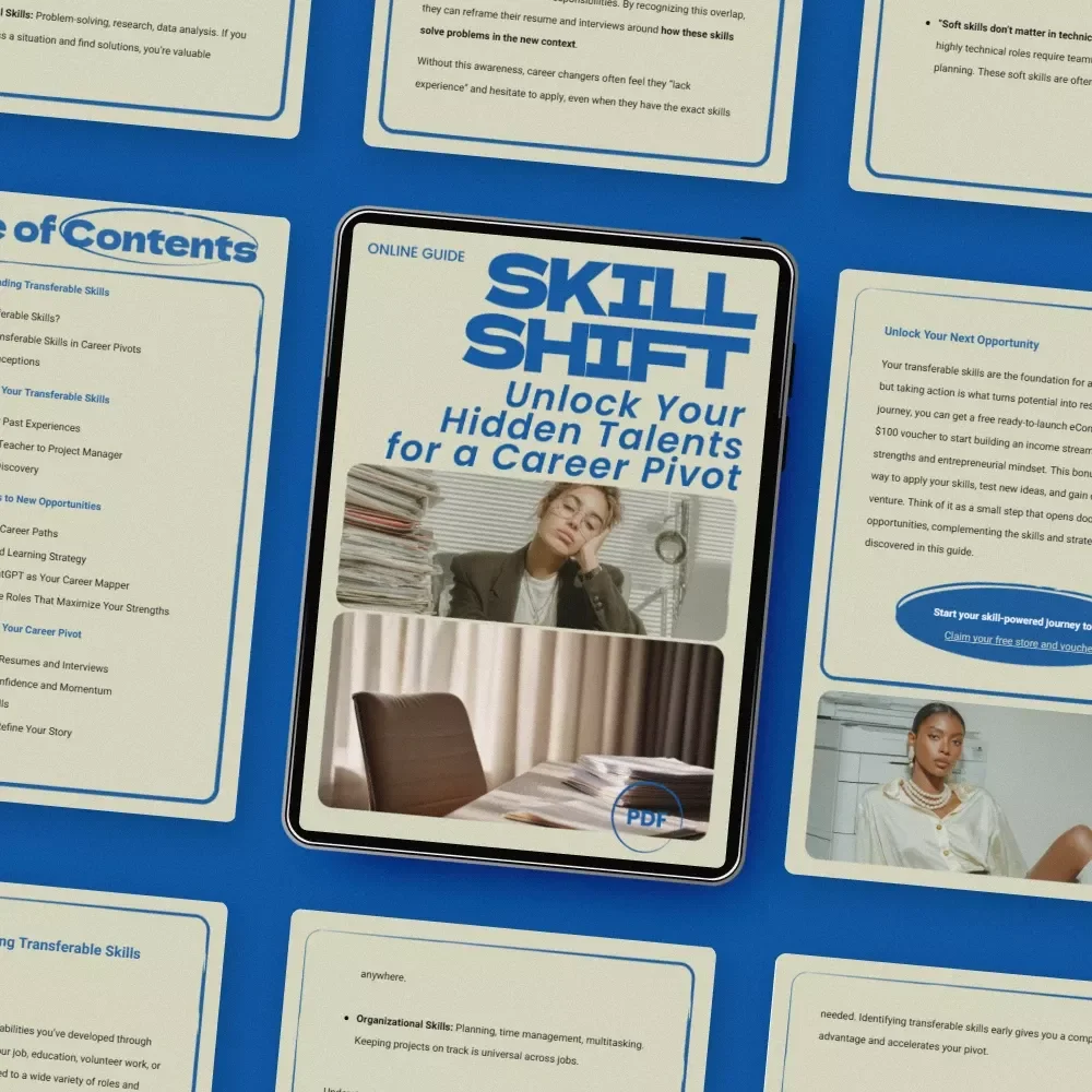 Skill Shift: Unlock Your Hidden Talents for a Career Pivot – A Practical Guide on how to identify your transferable skills for a pivot, Career Change Workbook, AI Career Mapping Guide