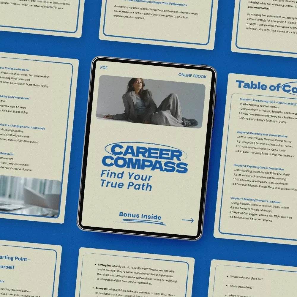 Career Compass: Find Your True Path — Practical Guide on how to figure out what you really want in a career | Self-Discovery Career Planning eBook | Digital Download Workbook for Career Clarity