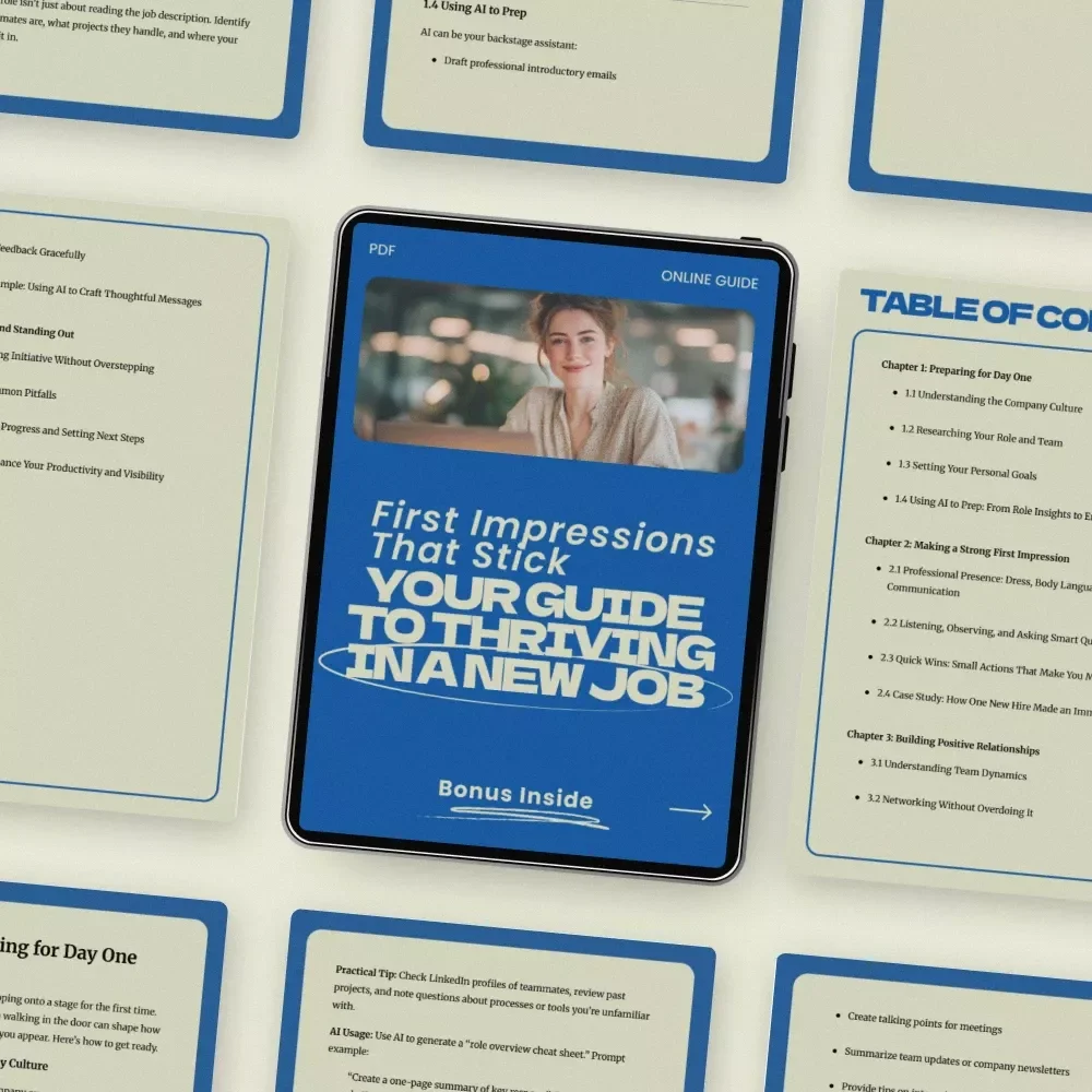 First Impressions That Stick: Your Guide to Thriving in a New Job | How to Make a Good Impression in a New Job Guide | Career Success, New Employee Survival Guide, Professional Growth Digital Download
