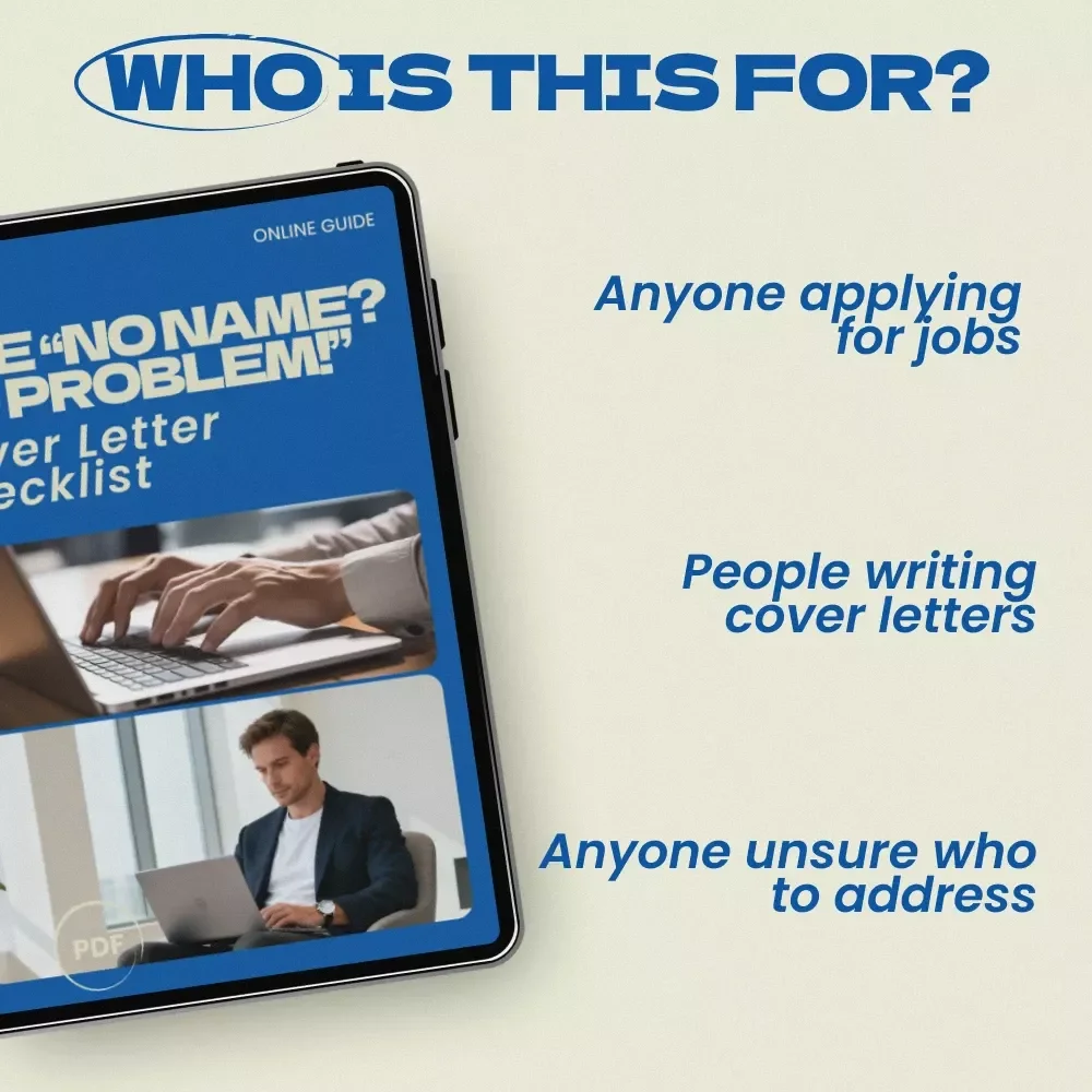 The “No Name? No Problem!” Cover Letter Checklist – How to Address a Cover Letter With No Name | Job Application Guide, Hiring Manager Greeting Tips, Career Resource Digital Download