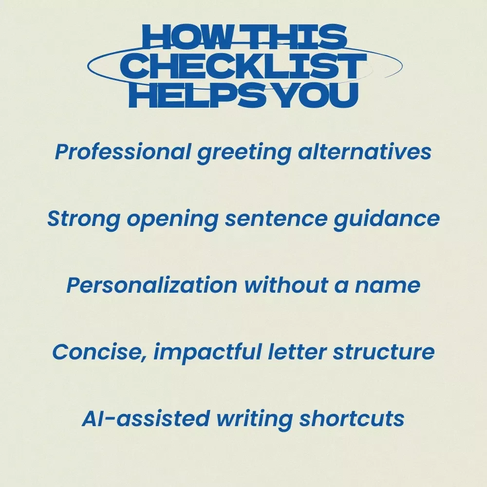 The “No Name? No Problem!” Cover Letter Checklist – How to Address a Cover Letter With No Name | Job Application Guide, Hiring Manager Greeting Tips, Career Resource Digital Download